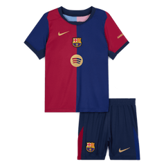 Maillot de football domicile Barcelone pour enfant (maillot + short) 2024/25 rouge et bleu avec logo Spotify sans texte