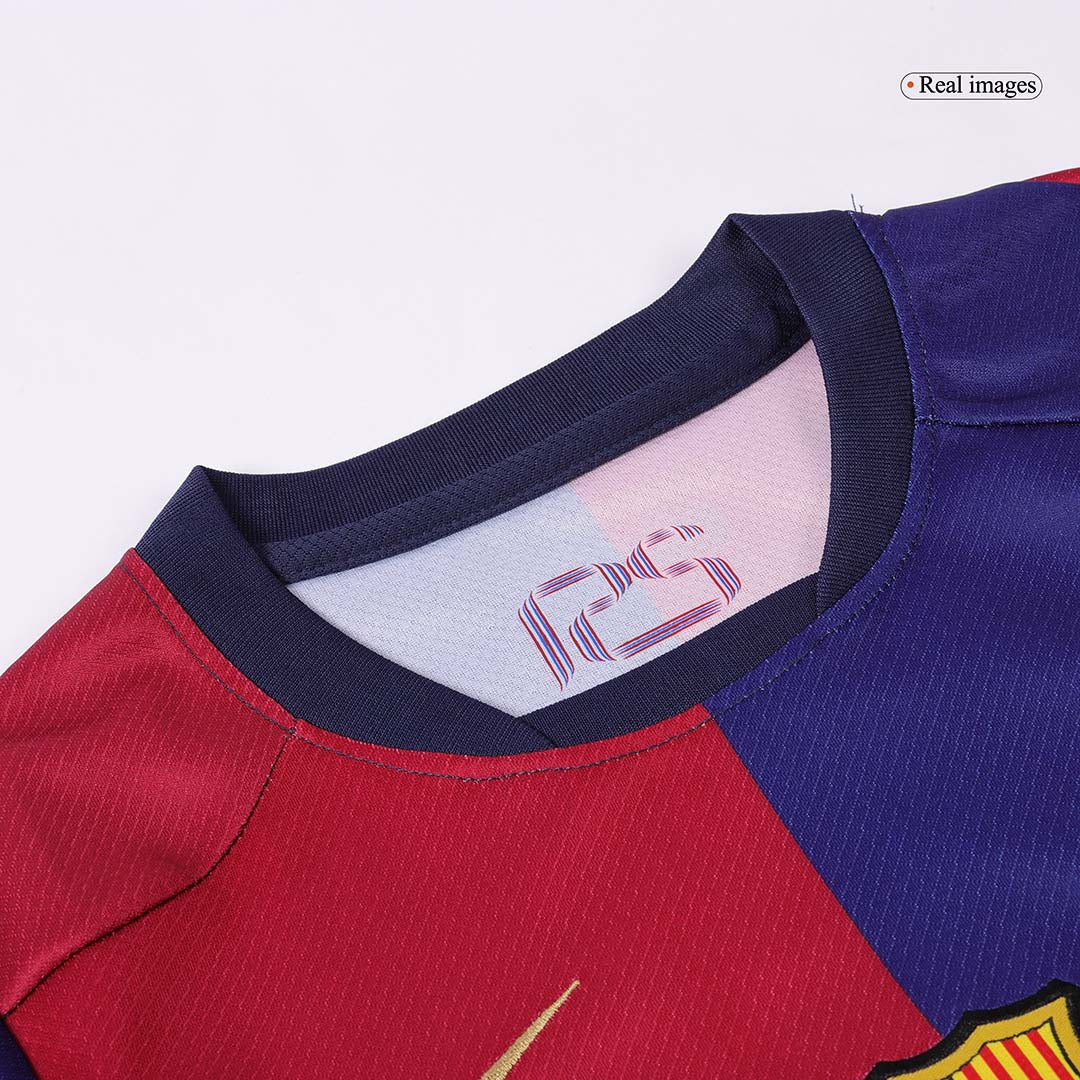 Maillot de football domicile Barcelone pour enfant (maillot + short) 2024/25 rouge et bleu avec logo Spotify sans texte
