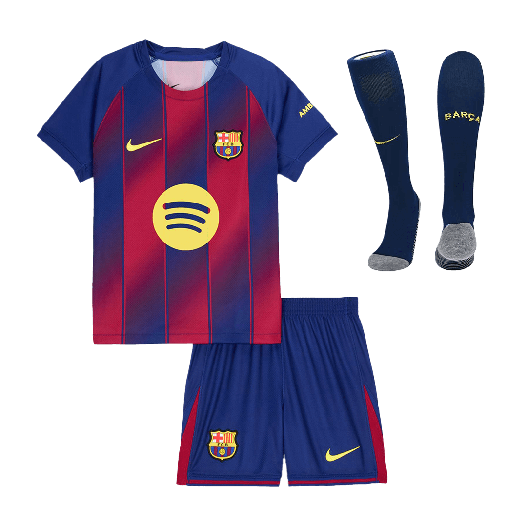 Enfants 25/26 Barcelone Domicile Football Maillot Ensemble(Maillot+Short+Chaussettes) Rouge&Bleu