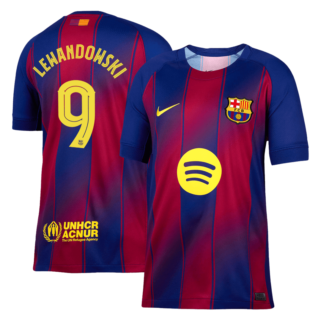 LEWANDOWSKI #9 Barcelone Masion  Football Maillot 2025/26 Rouge&Bleu - UCL