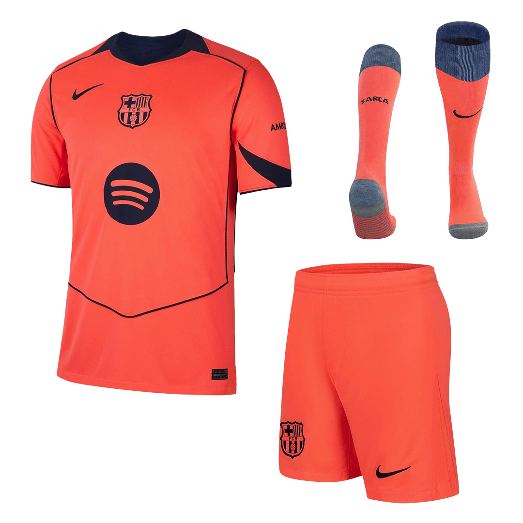 Barcelona 
 Extérieur Troisième 
Maillot 
Tenue (Maillot+Short+Chaussettes) 
2025/26 
 Orange